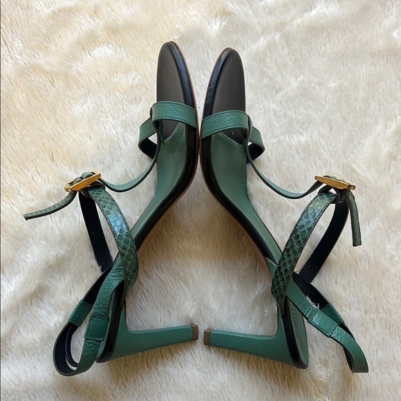 Chloe Shoes - Chloé Strappy Mid-Heel Sandals in Green size 8